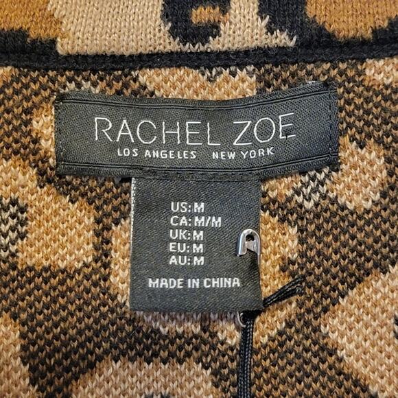 Rachel Zoe Leopard Mock Neck Zip Front Long Sleeve Cardigan Sweater Size M - Picture 8 of 11